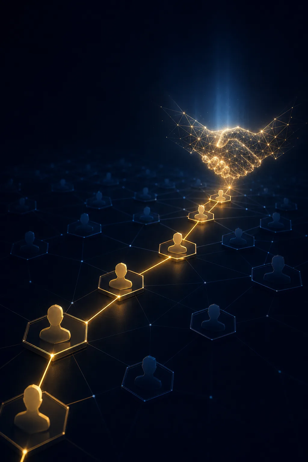 Professional network lattice with a golden path leading to a handshake