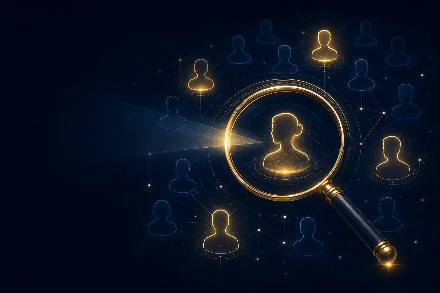 AI prospecting concept: golden lens highlighting ideal prospects